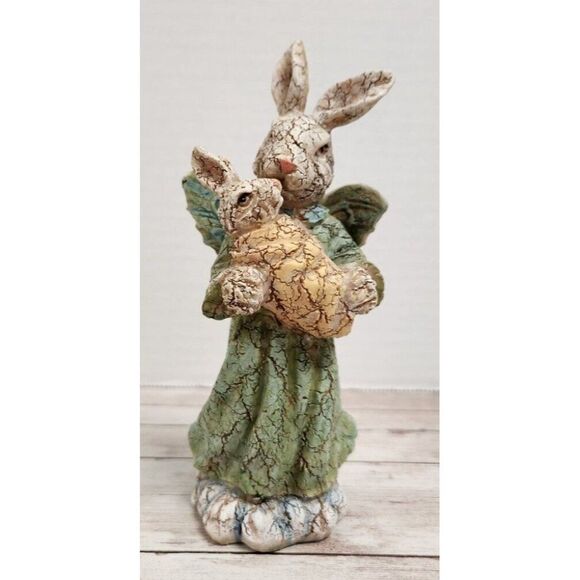Ks Collection Mom Baby Figurine Limited Edition Bunny Green Dress Wings 838946 - Picture 1 of 11